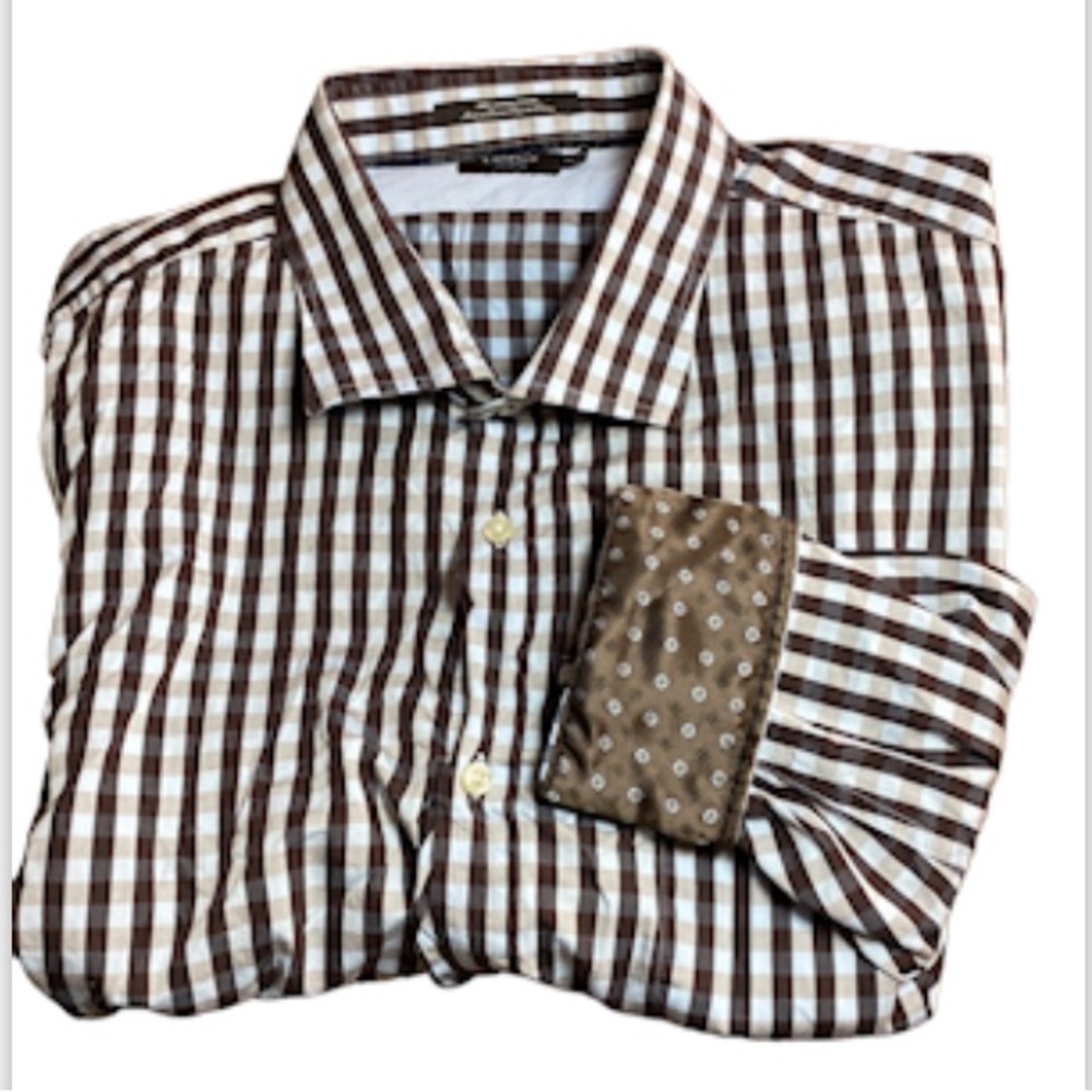 LINCS DC & Co Men’s Dress Button Up Shirt Brown & Blue Size XXL